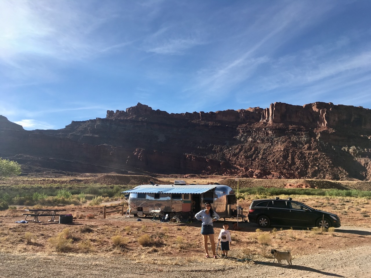 Family at canyon campsite