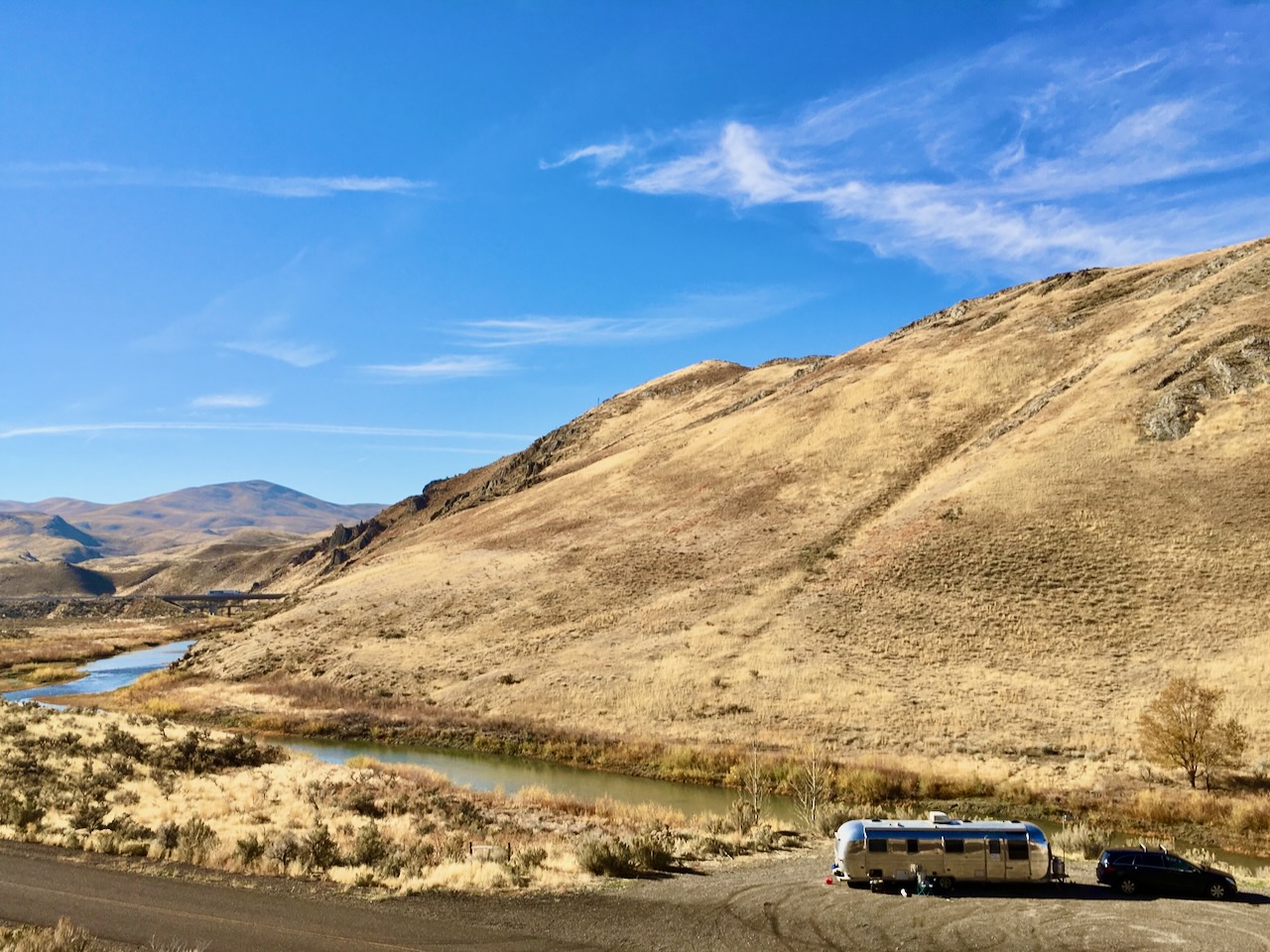 Airstream by the river in golden hills